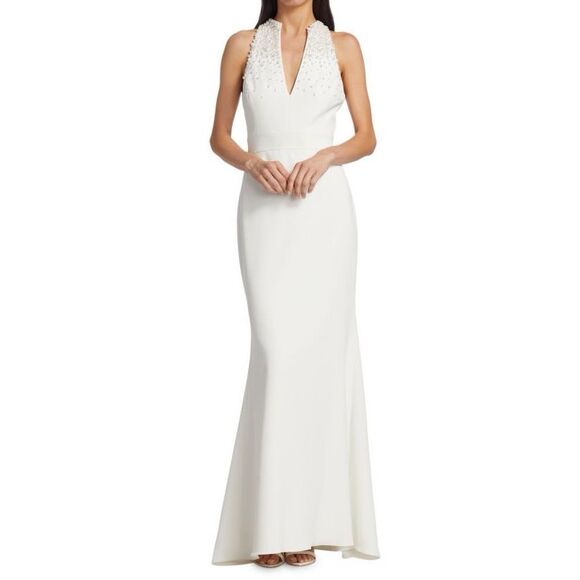 Badgley Mischka Dresses & Skirts - NWT Badgley Mischka Womens Faux Pearl Embellished Crepe Gown White Size 4